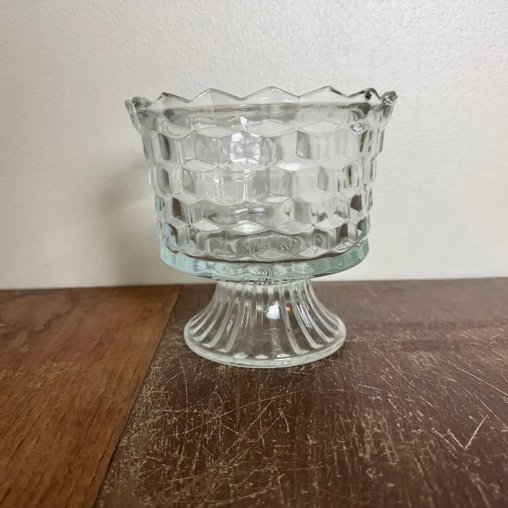 Vintage Clear Glass Cubist Fostoria Style‎ Pedestal Candy Dish